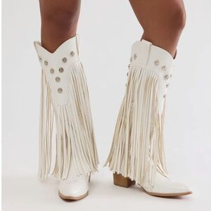 Off White Fringe Cowboy Boots